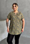 Plus Size Notch Lapel Short Sleeve Hem Asymmetrical Cutout Pattern Blouse 303867