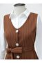 Buttoned Belted Striped Gilet - Brown - 4