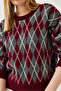 Women's Burgundy Diamond Patterned Shawl Knitwear Sweater 60351320 - 6