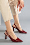 Women's Burgundy Patent Leather Pointed Toe Thin Heeled Slingback Shoes - 8