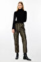 Leather Trousers with Stitching Detail - Khaki