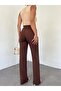 Buttoned Stretch Fabric Trousers - Brown - 2