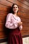 Vintage Pink-Burgundy Floral Baby Collar Lace Poplin Blouse - 3
