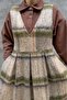 Plaid Winter Raised Beige V-Neck Long Retro Woolen Gilet Dress