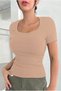 Women's Beige Square Neck T-Shirt & Blouse, Lycra Corded Camisole Fabric - 3