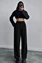 Women's Comfortable Fabric Velcro Closure Palazzo Trousers-Black - 3