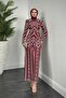 Burgundy Liam Silvery Patterned Evening Dress