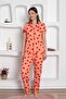 Front Buttoned Women's Pajama Set - Salmon Heart Patterned Combed Cotton 2783Ky - 2