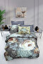 Digital Double Quilt with Flowers and Leaf Pattern
