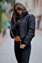 Women's Short Black Puffer Coat with Zipper Mock Neck - 5