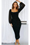 Gathered Design Midi Dress with Tulle Draped Sleeves - 3