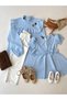 Women's Blue Polka Dot Tunic and Blue Polka Dot Collared Poplin Girls' Dress (Sold as a Single Item)