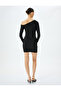Drape Detail Asymmetrical Neckline Long Sleeve Mini Pencil Dress - 4