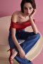 Women's Red Madonna Collar Blouse - 3