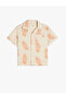 Cotton Short Sleeve Single Pocket Leaf Print Shirt