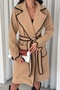 Women's Brown Belted Embroidered Double Pocket Stamp Coat