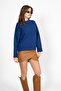 Women's Vi̇ta-163 Circular Neck Sweater Blue - 2