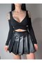 Y2K Rave Party Style V-Neck Cross Tie Crop Blouse, Single Jersey Tie Back Crop Blouse - 2