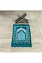 Velvet Children's Prayer Rug - Green 38x80 cm - 180 gr - With Rosary Gift - 3