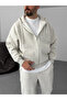 Light Gray Basic Zippered Hooded Sweatshirt Jj-82 - 3