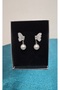 Stylish Butterfly Engagement Henna Wedding Wedding Evening Dress Earrings with Rhinestone Silver Color Pearl Dangle - 5