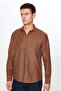 Men's Regular Fit Classic Cut Cotton Dobby Brown Shirt - 2