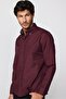 Classic Fit Long Sleeve Buttoned Collar Small Plaids Cotton Claret Red Men's Shirt