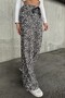 Leopard Pattern, Suede Fabric, High Waist, with Elastic Waist Strap, Lace Detail, Genis Break Pant - 6