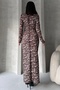 Women's Stand Collar Cut Out Detail Leopard Pattern Long Dress Coffee - 5