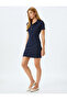 Short sleeve gold button detail mini polo collar dress. - 2