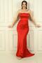 Women's Front Gathered Lined Fish Satin Dress - 2