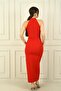 Women's Halter Neck Front Slit Stone Stripe Long Crepe Dress - 4