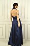 Women's V-Neck Low-Cut Pleated Top Knitted Satin Long Dress - 4