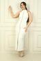 Women's Halter Neck Front Slit Stone Stripe Long Crepe Dress - 2