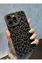 iPhone 14 Pro Max Compatible Case Matte Black Leopard Pattern Soft Camera Protection Cover