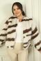 Women's Lined Pocket Single Clasp Zebra Pattern Fur Coat