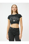 Crop Printed T-Shirt Crew Neck Short Sleeve Cotton Slim Fit - 3