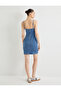 Strappy Mini Denim Dress Cotton Slim Fit U Neck - 4