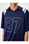 College Printed Oversize Sports T-Shirt - Polo Collar, Short Sleeve - 5