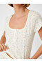 Floral Pajama Top Short Sleeve Button U Neck Cotton - 5