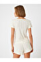 Floral Pajama Top Short Sleeve Button U Neck Cotton - 4