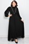 Stone Print Detailed Chiffon Evening Dress Black Tbs950 - 4