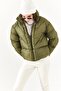 Women's Khaki Stand Collar Short Puffer Jacket - 2