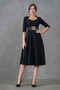 Women's Design Crepe Fabric Belted Window Collar Midi Length Black Evening Dress 075 - 4