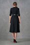 Women's Design Crepe Fabric Belted Window Collar Midi Length Black Evening Dress 075 - 3