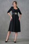 Women's Design Crepe Fabric Belted Window Collar Midi Length Black Evening Dress 075 - 8