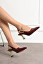 Women's Patent Leather Buckle Detailed Open Back Pointed Toe Thin Heeled Shoes - 2