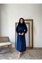 Navy Blue Long Velvet Dress - 5