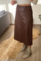 Swarıus Asymmetrical Women's Leather Skirt with Detailed Stitching in Bitter Brown - 2