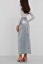 Women's Leaf Printed Slit Maxi Denim Blue Skirt 23w02028 - 2